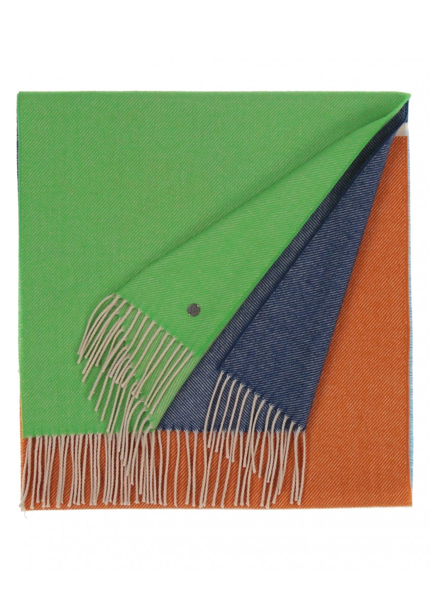 Женский зеленый вязаный шарф с блочными полосками