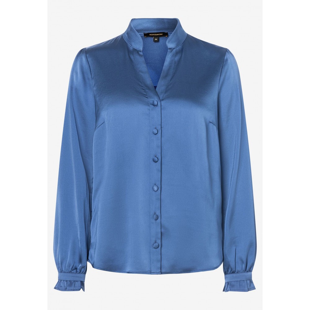 Женская атласная блузка дымчато-синего цвета