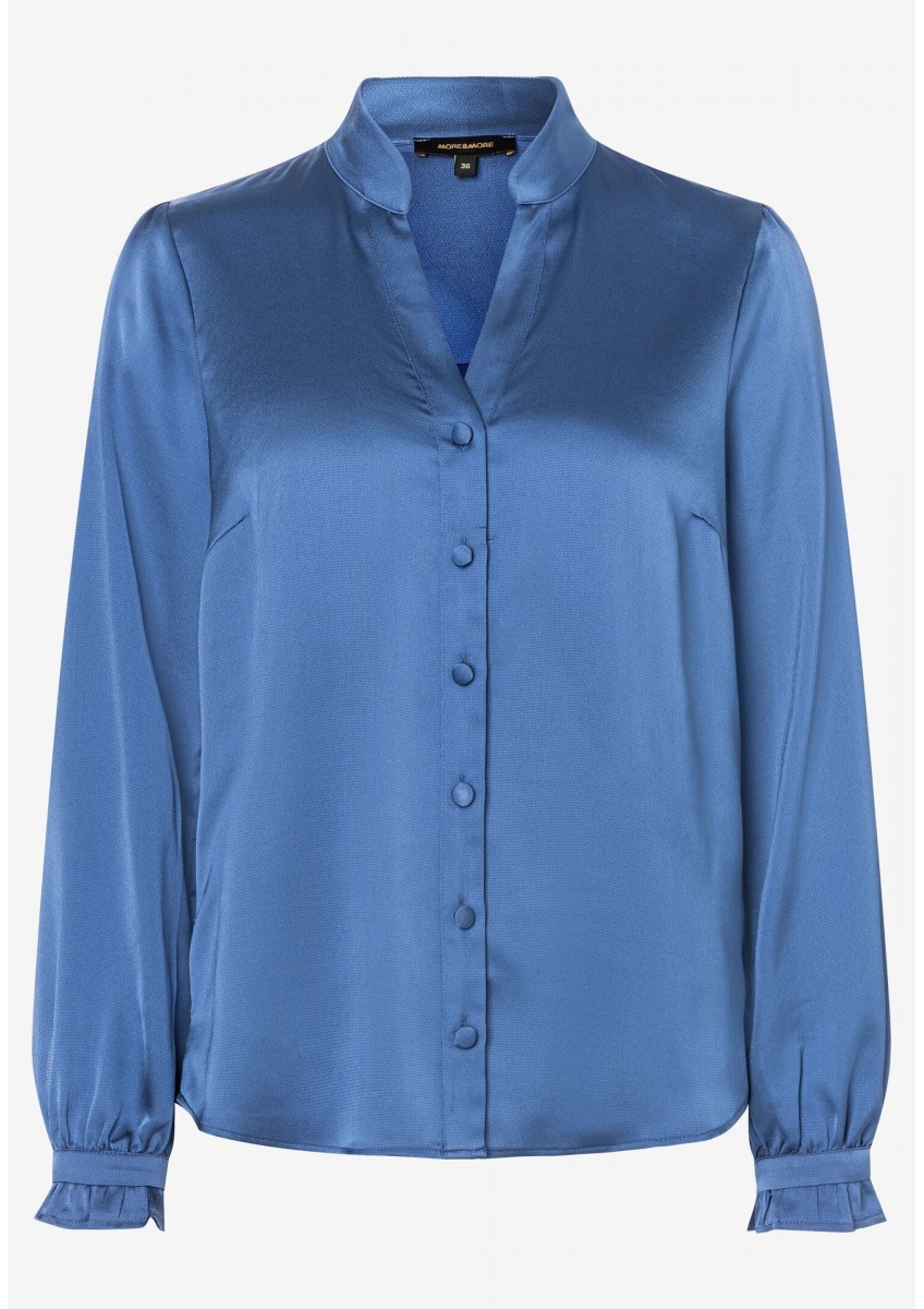 Женская атласная блузка дымчато-синего цвета
