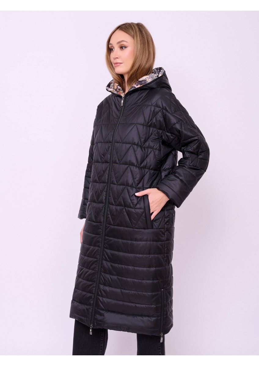 Женское черное пальто утепленное