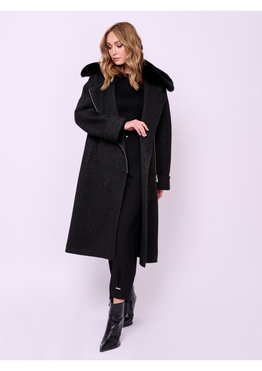 Женское черное пальто утепленное
