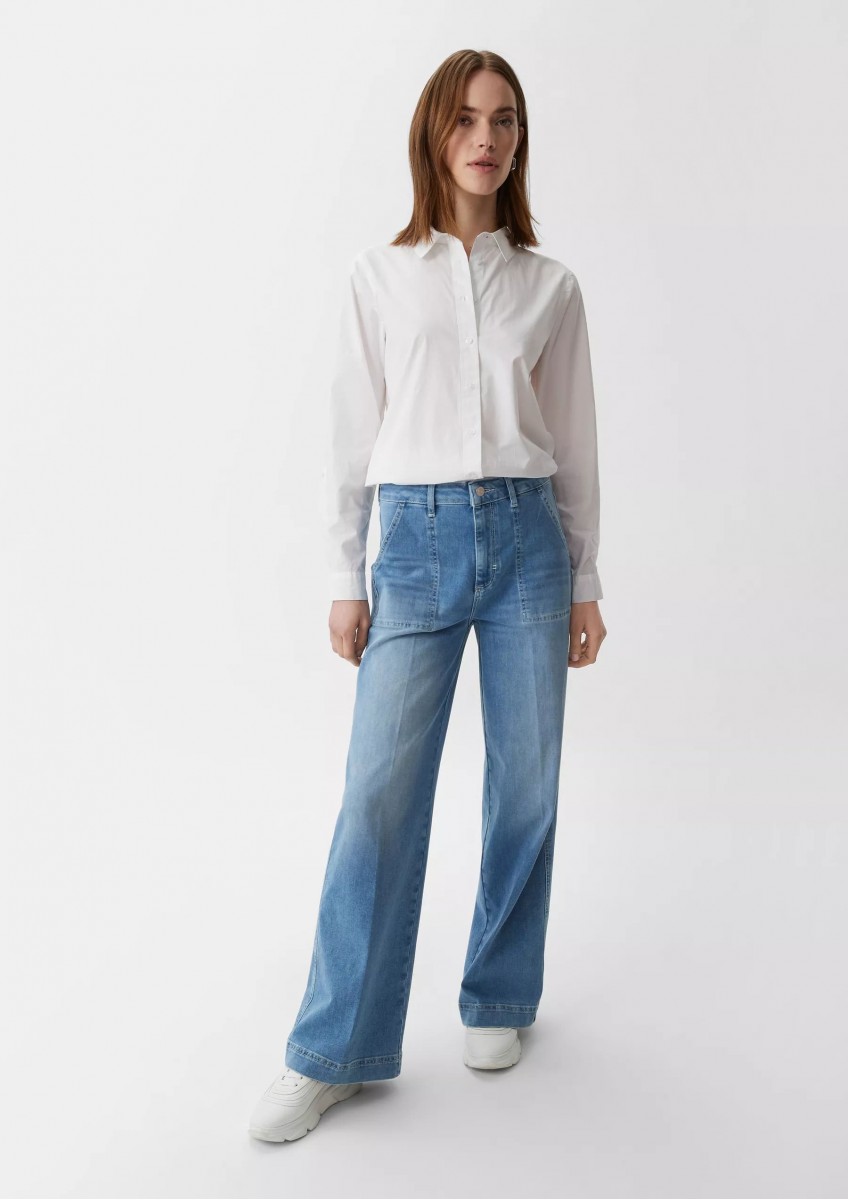 Женские синие широкие джинсы с завышенной талией Comma
