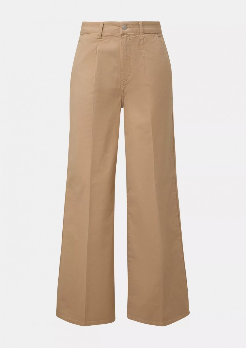 Женские темно-бежевые саржевые брюки с широкими штанинами Comma