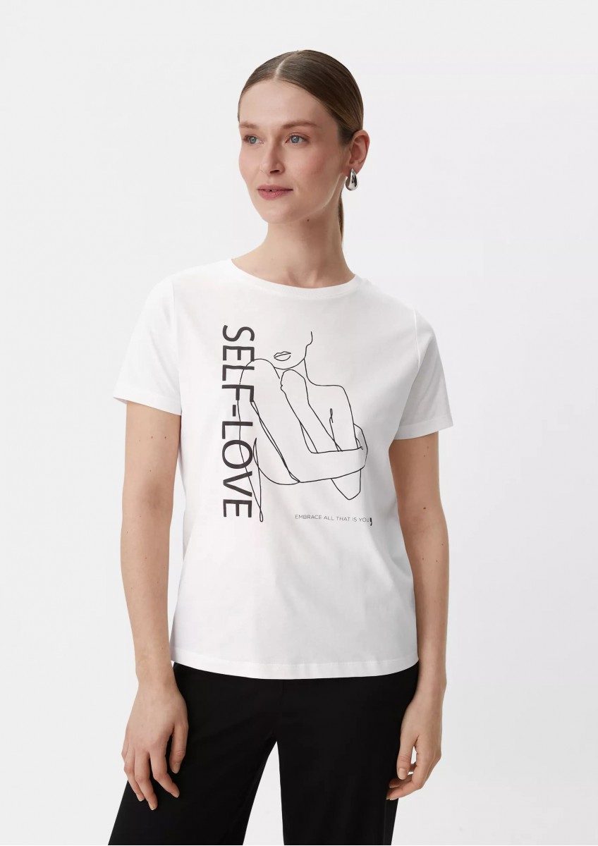 Женская белая футболка с принтом и надписями спереди Comma