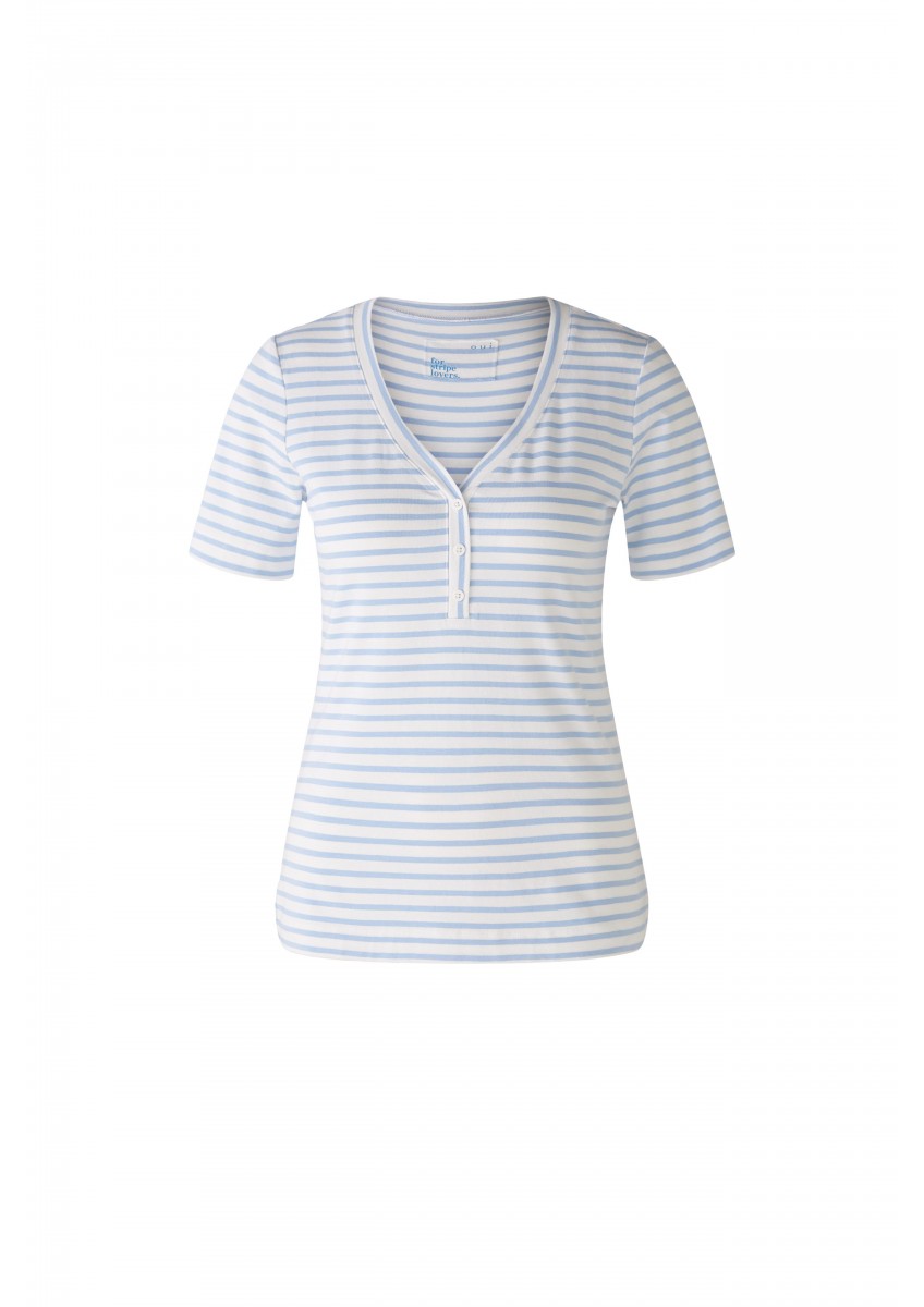 Женская белая футболка в светло-синию полоску OUI