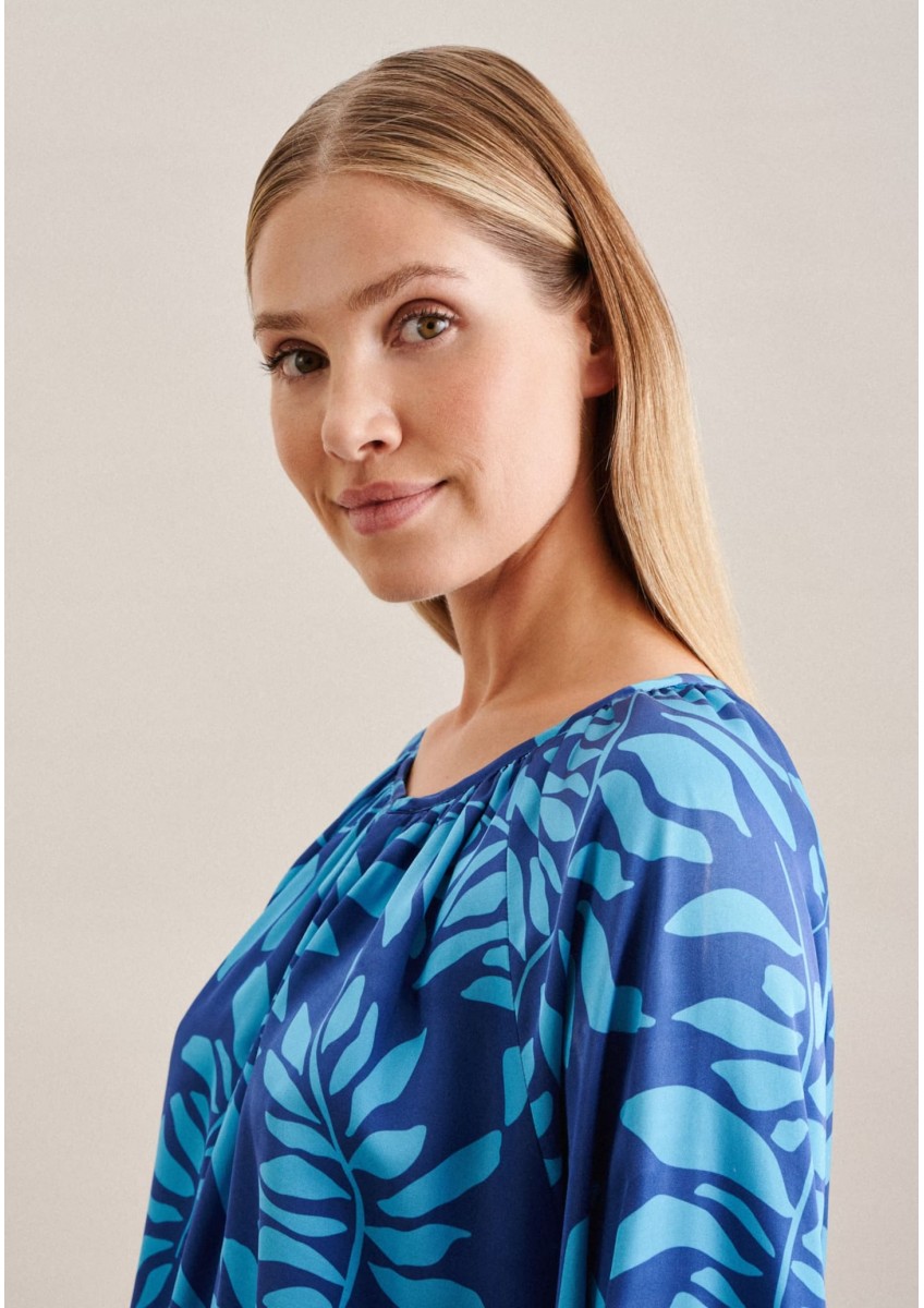 Женская синяя атласная блузка с рукавами 3/4 Seidensticker