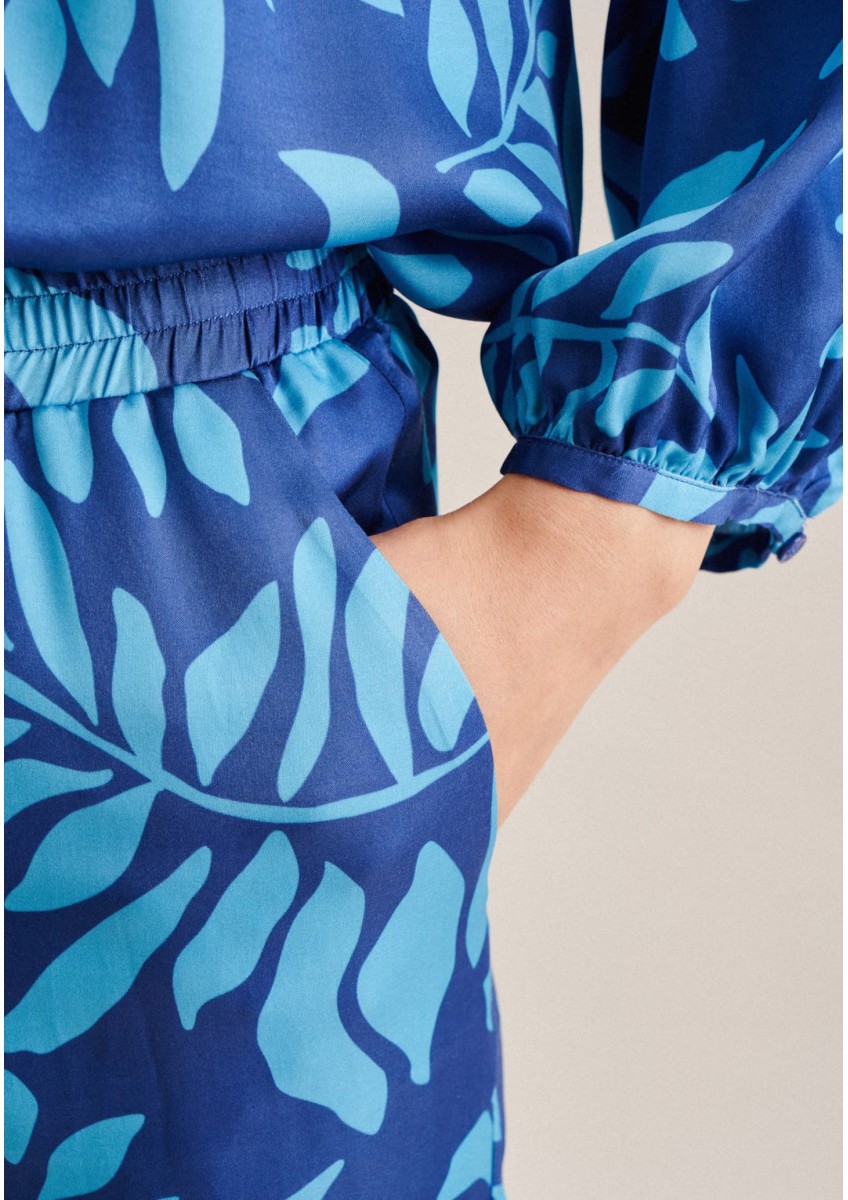 Женские синие атласные брюки с цветочным принтом Seidensticker