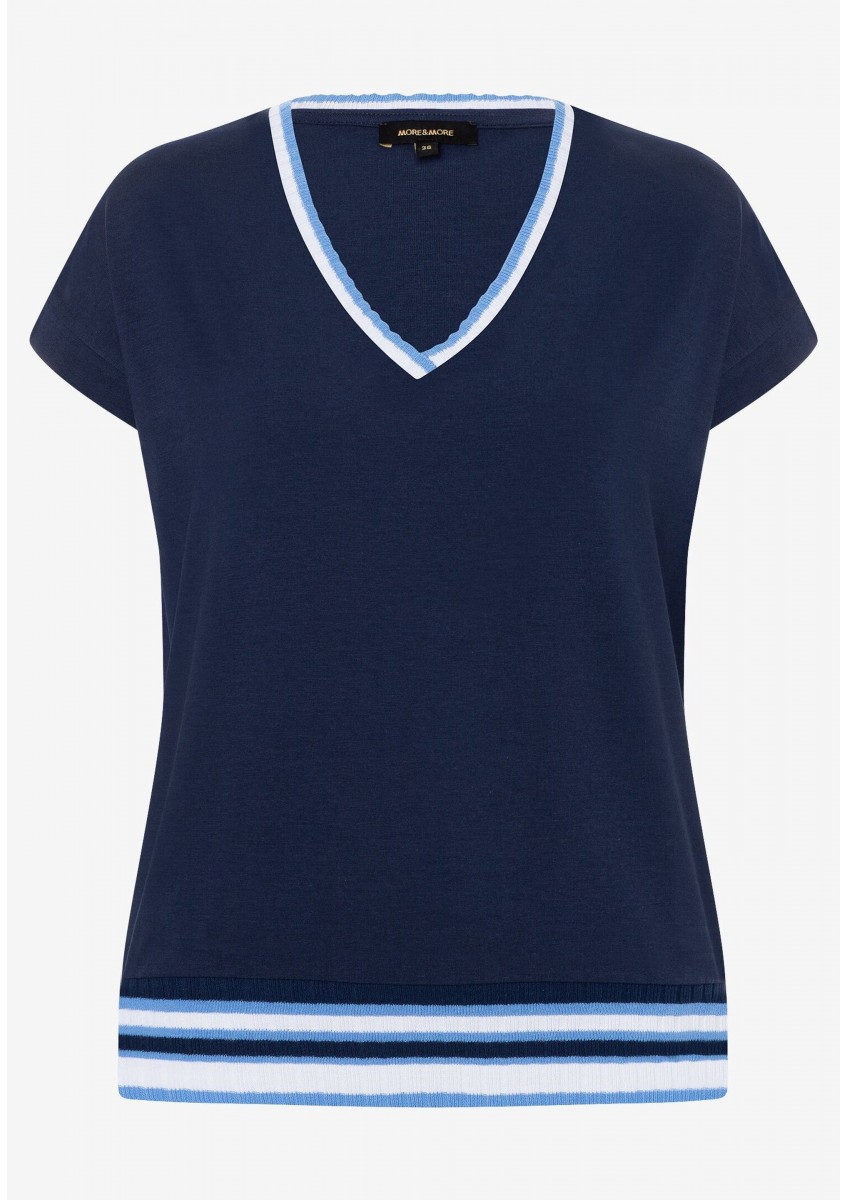 Женская темно-синяя футболка с трикотажными манжетами MORE & MORE