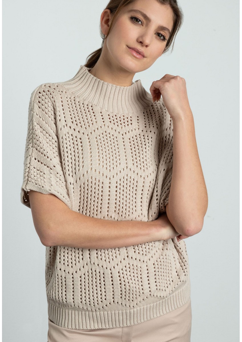 Женский бежевый пуловер с короткими рукавами MORE & MORE