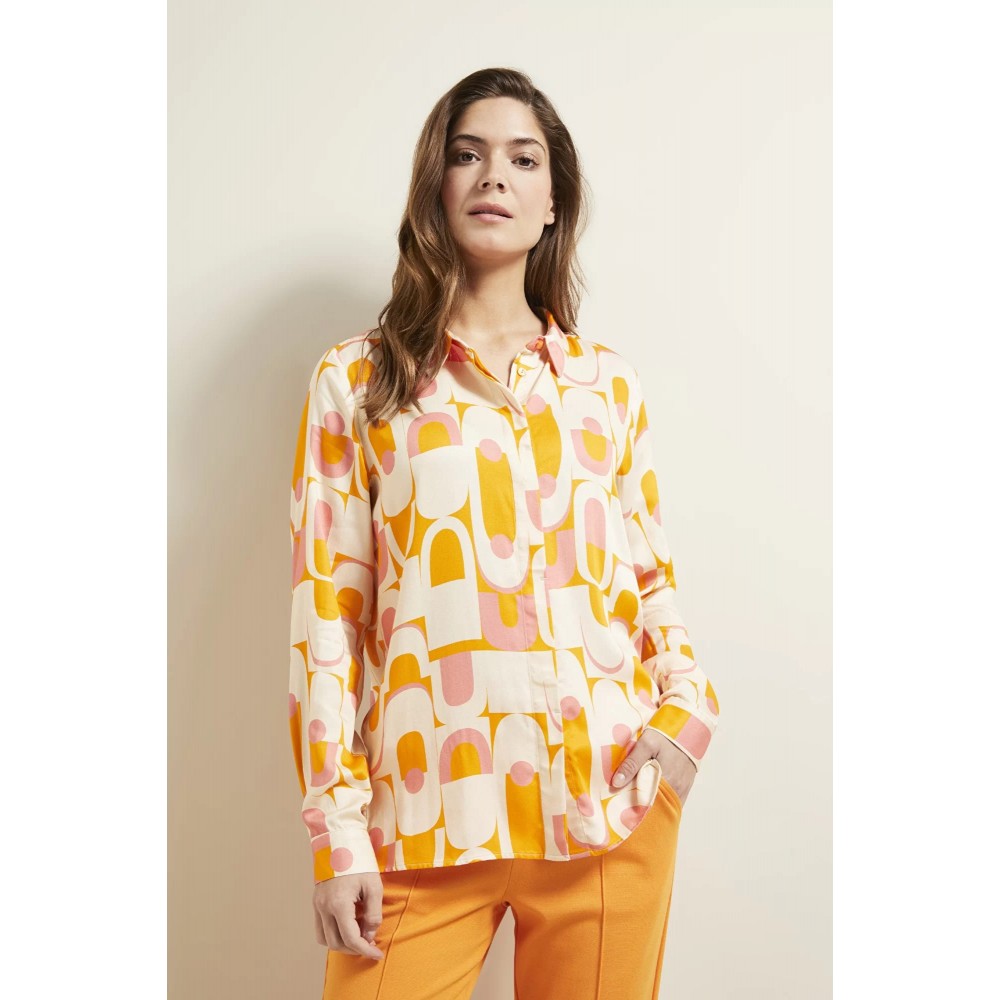 Женская блуза-рубашка из струящейся ткани оранжевого цвета Bugatti