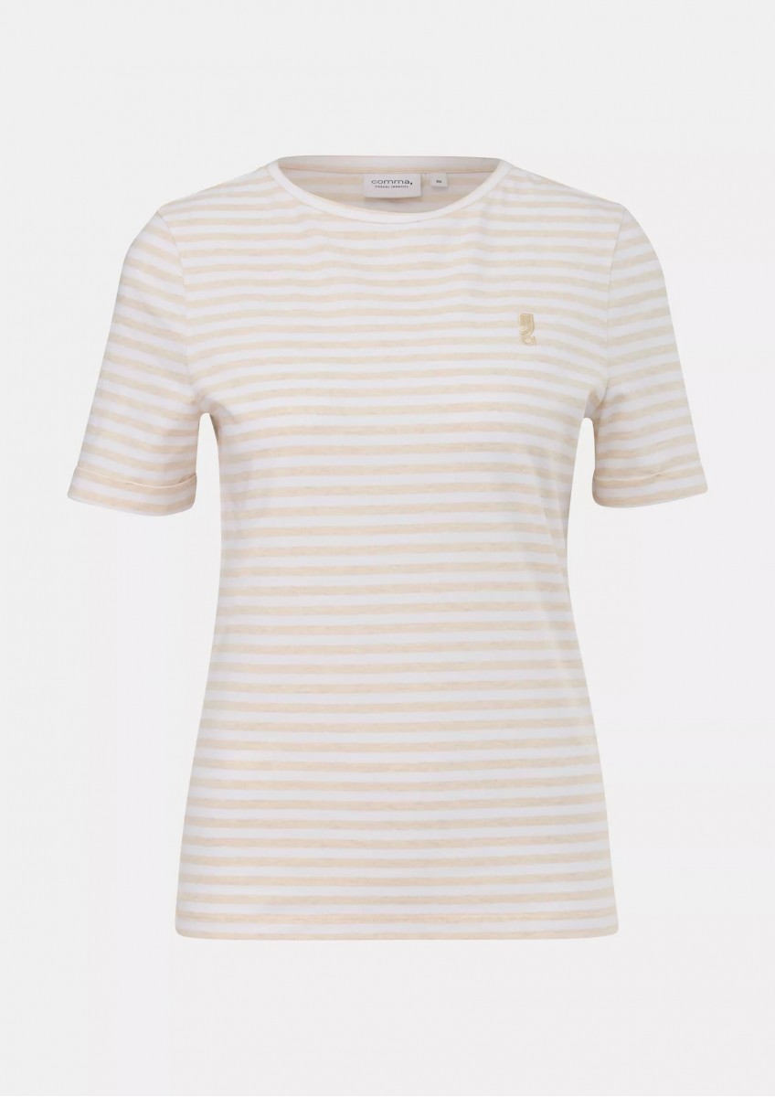 Женская светло-бежевая футболка в полоску