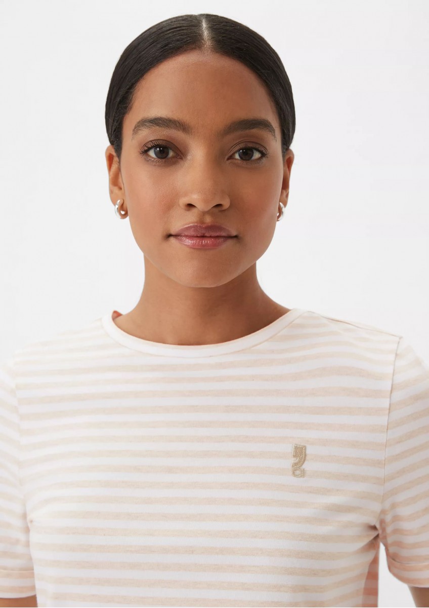 Женская светло-бежевая футболка в полоску