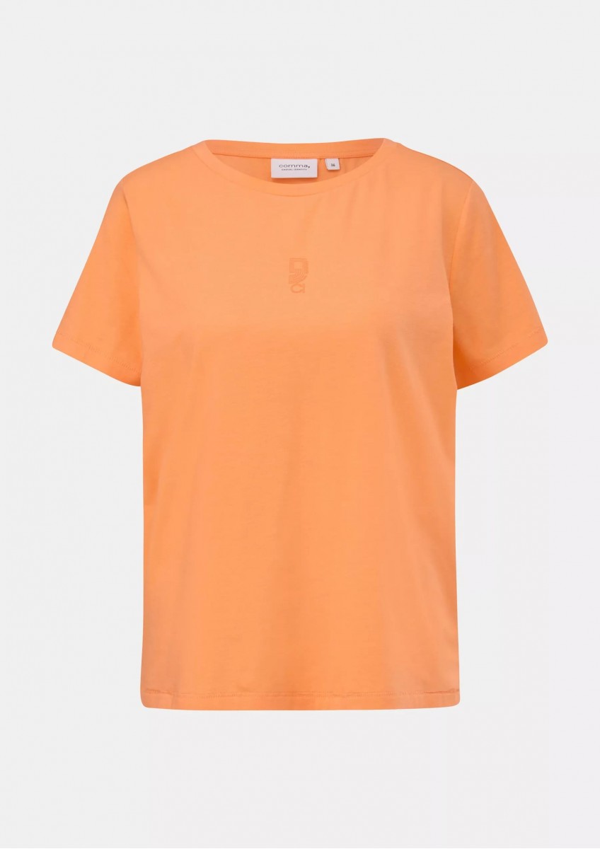 Женская оранжевая футболка с вышивкой Comma